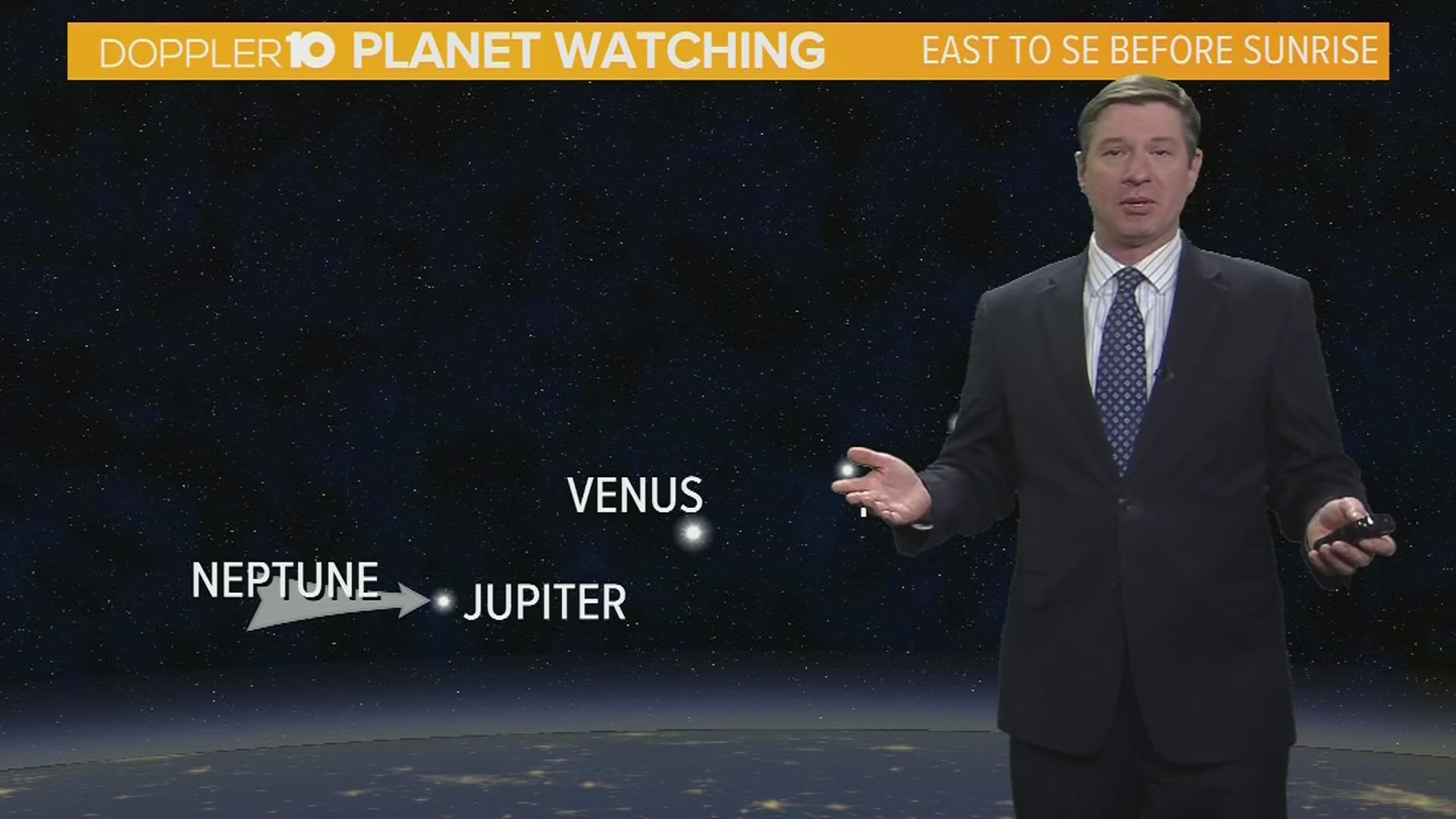 If you’re out early in the morning you can find four of the five “naked eye” planets.