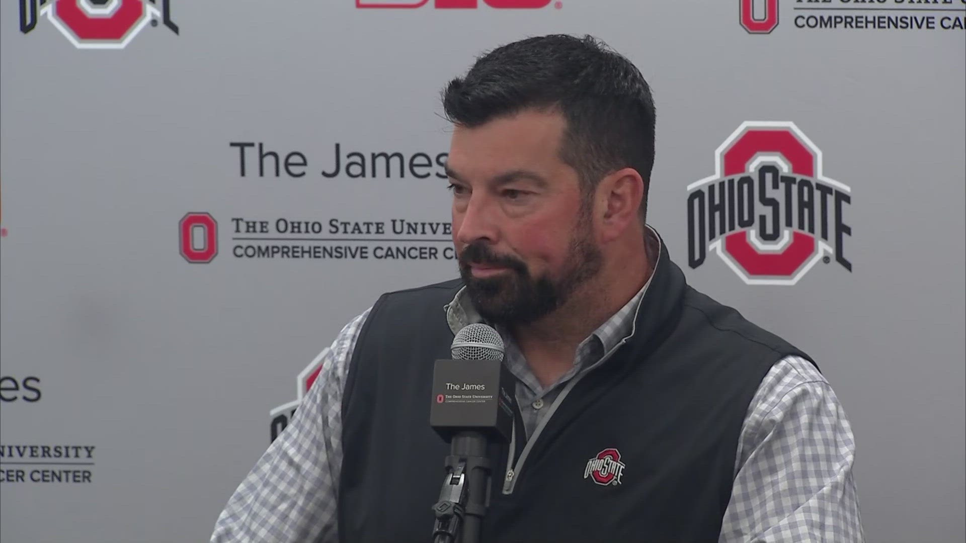 Head coach Ryan Day discusses how the Buckeyes will approach their match against the Wisconsin Badgers.