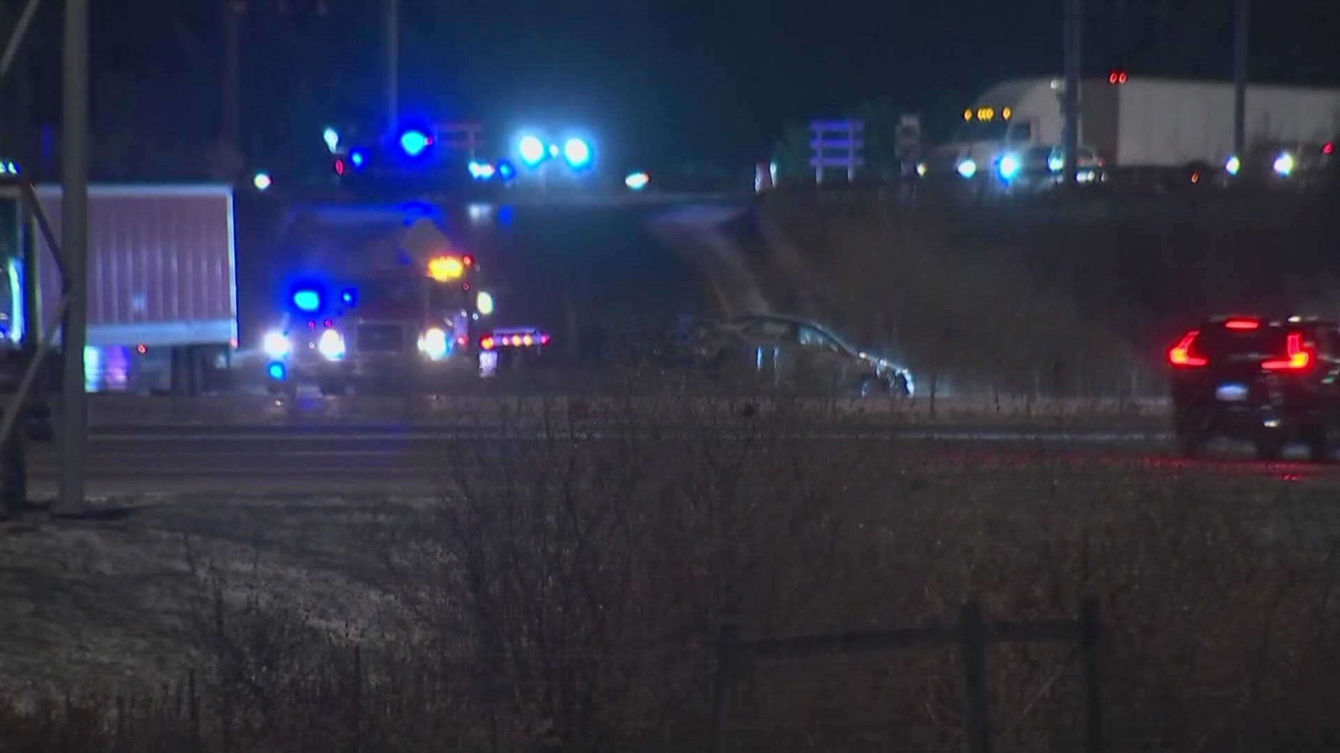 Two people, including a Delaware County sheriff’s deputy, were seriously injured after being struck by a semitruck on Interstate 71 South on Thursday morning.