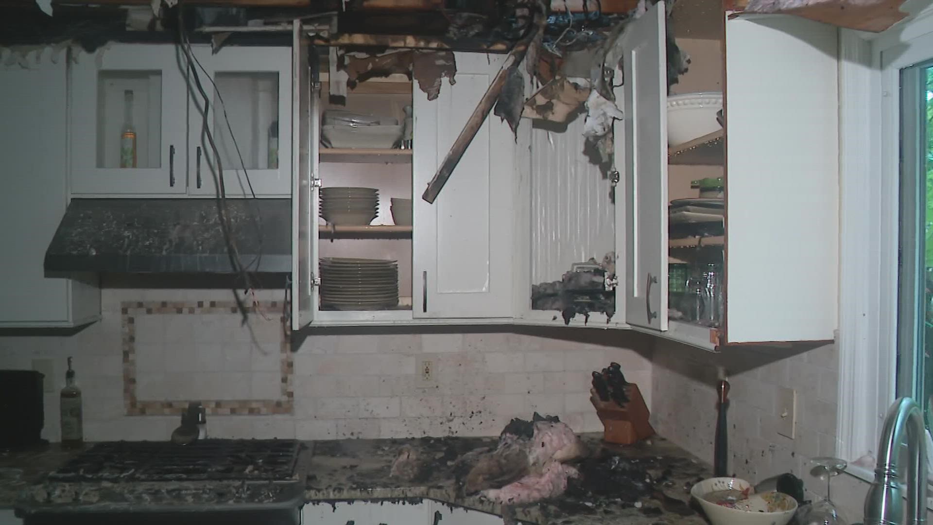 The suspected lightning struck just inches from the bedroom where his grandchild was sleeping.