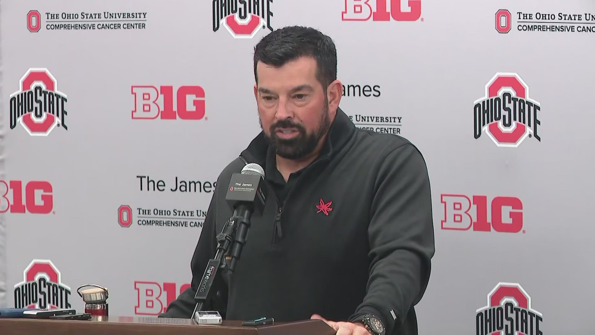 Ohio State head coach Ryan Day names a starting quarterback "moving forward" and discusses how the Buckeyes will approach the match against Western Kentucky.