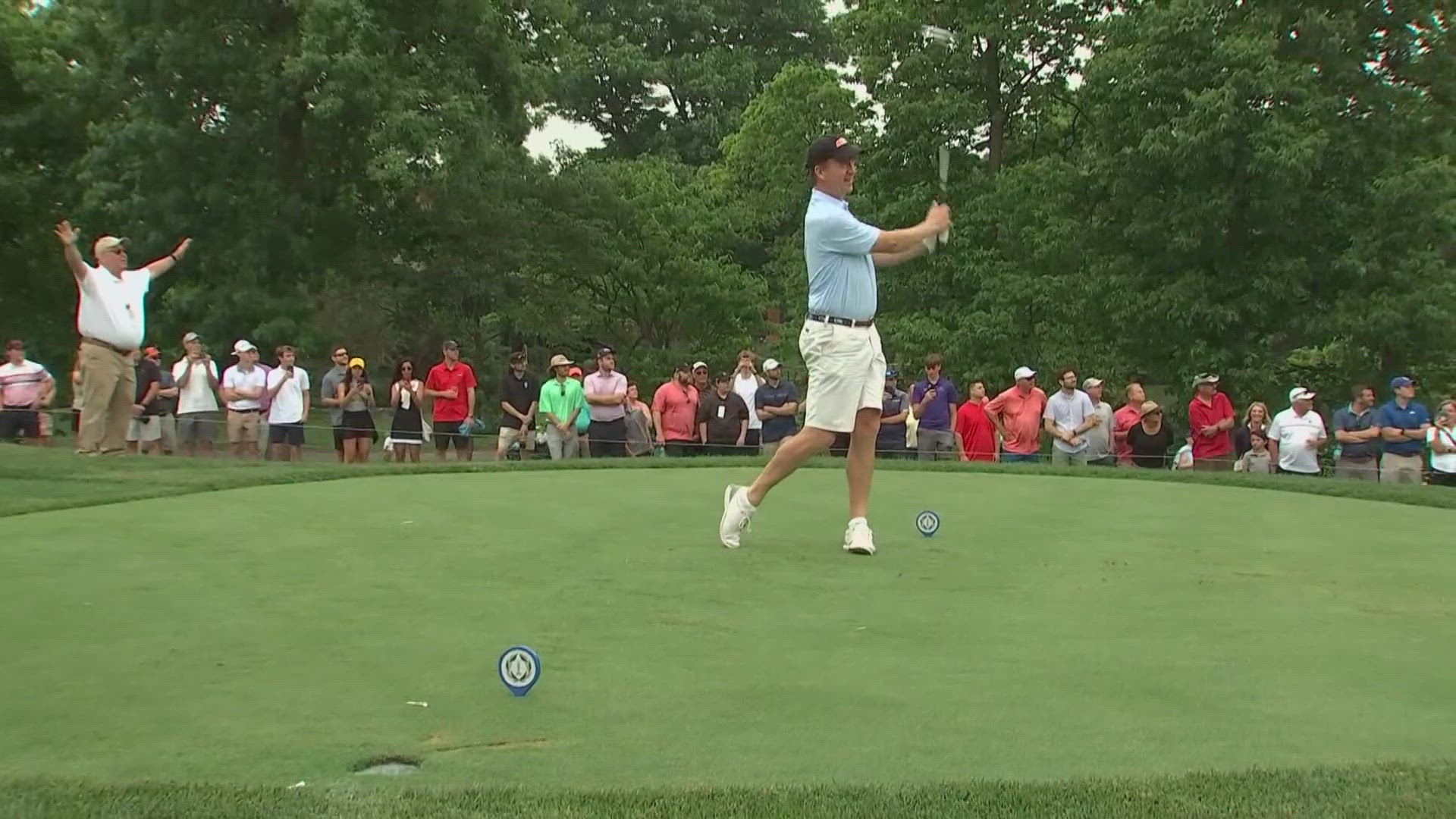 Peyton Manning, Chris Pratt and several other stars joined the pros for a round of golf at Jack's course on Wednesday.