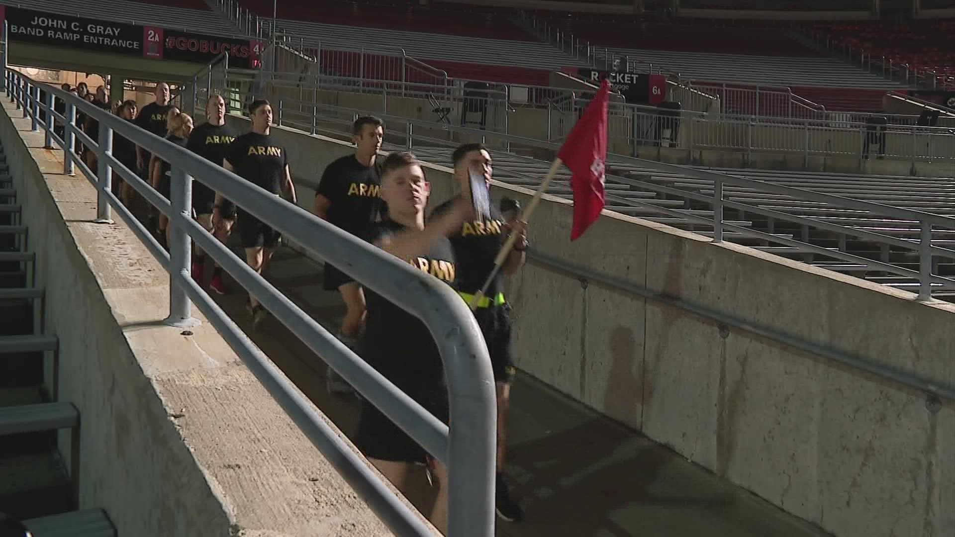 The ROTC cadets ran 110 flights of stairs -- the equivalent of one World Trade Center tower.