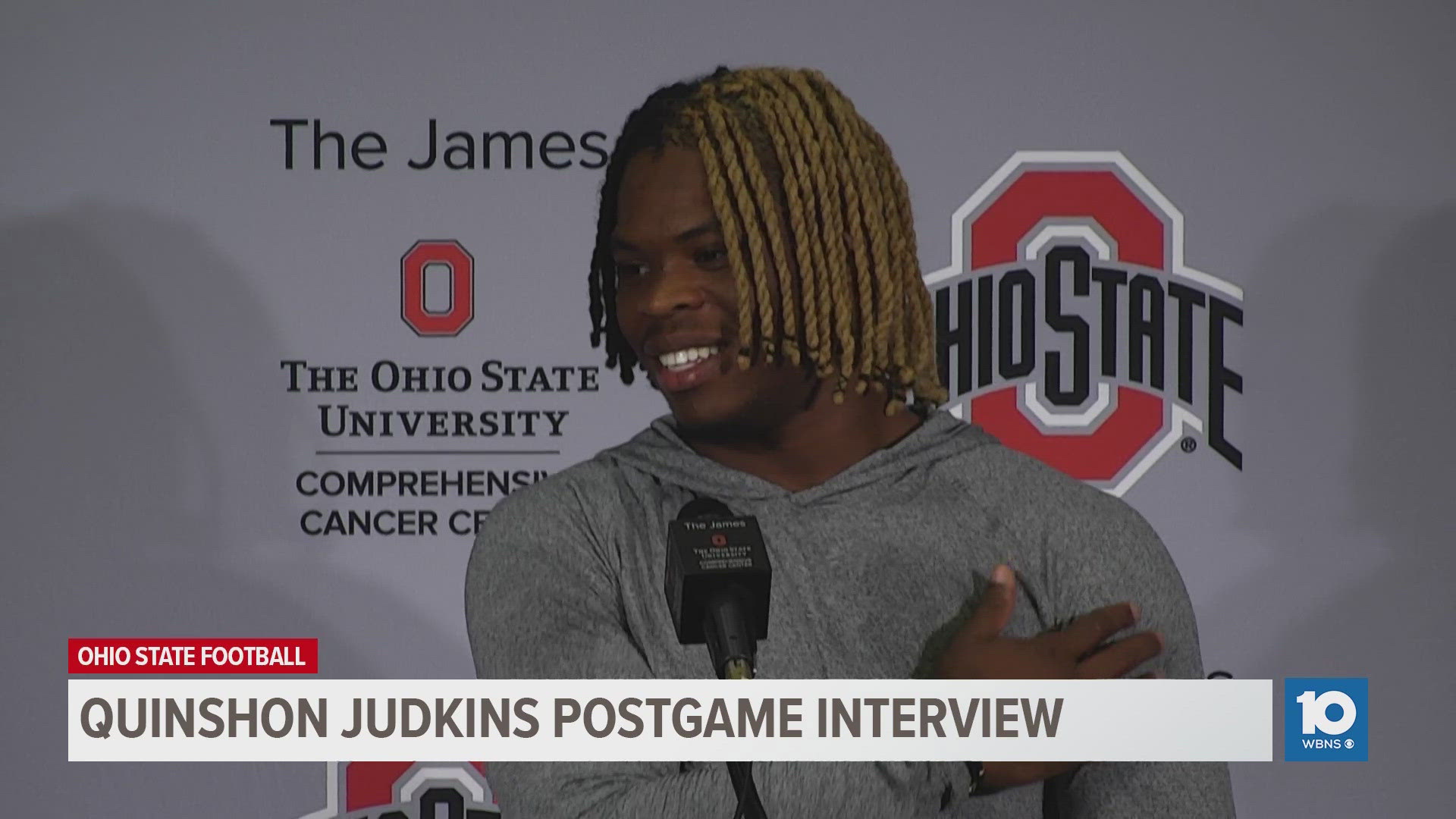 Running back Quinshon Judkins discussed Ohio State's 49-14 win over Marshall.