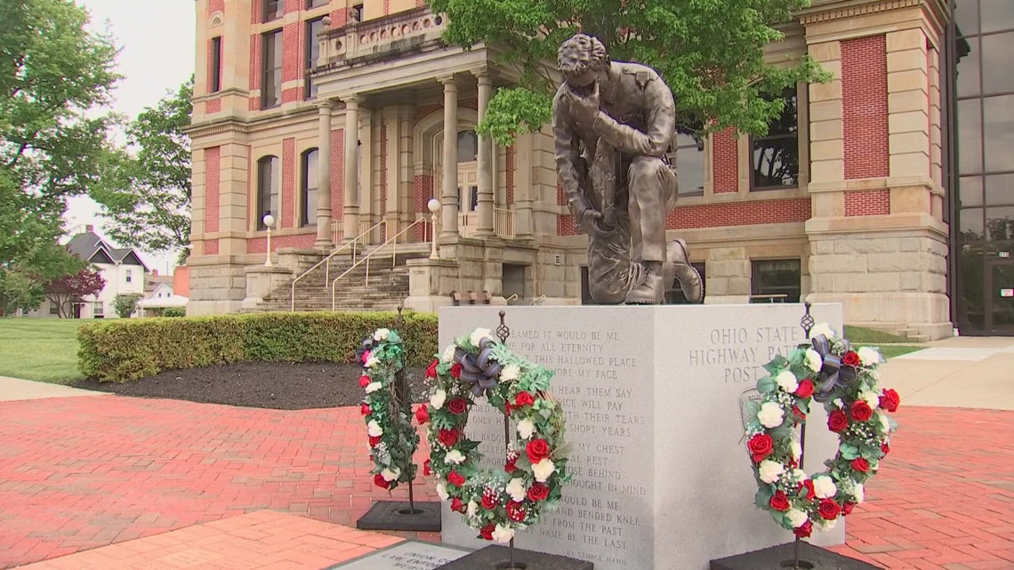 A monument outside the sheriff's office is inscribed with the names of the fallen officers from Union County.
