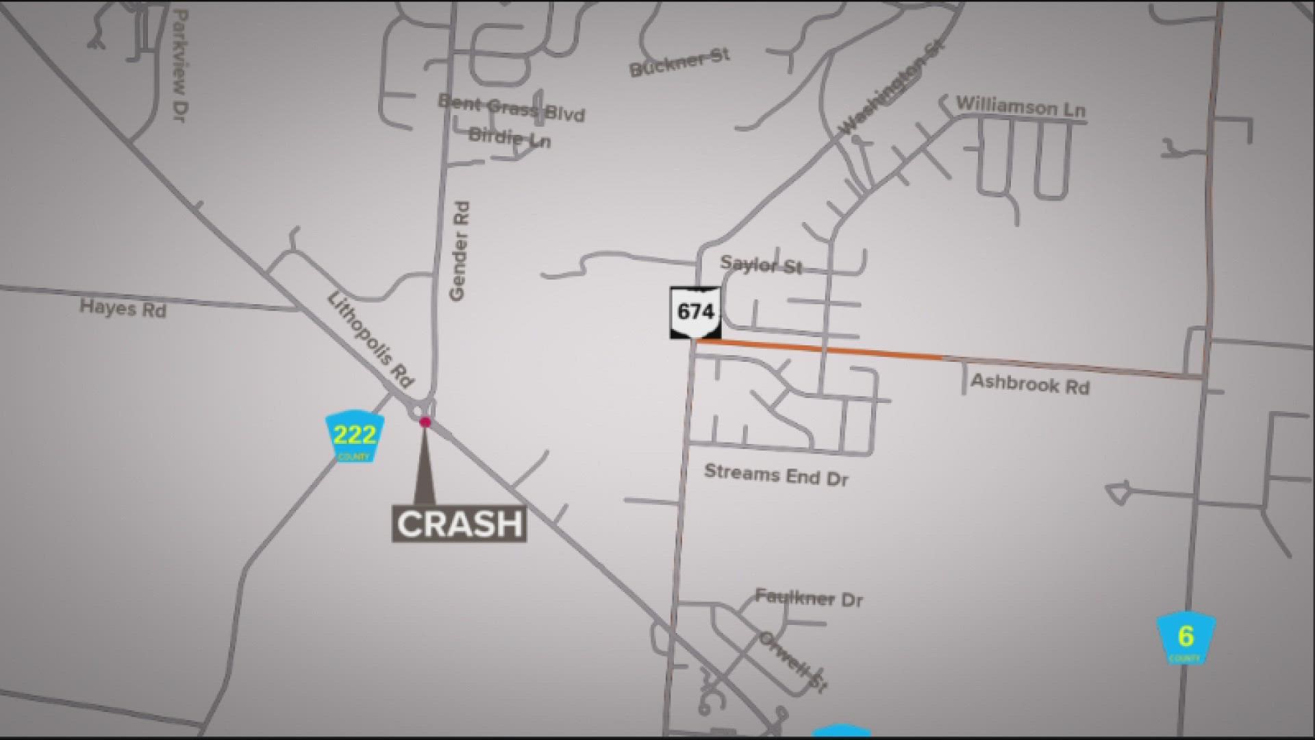 The crash happened on Lithopolis Road near Pickerington Road in Bloom Township Sunday evening.