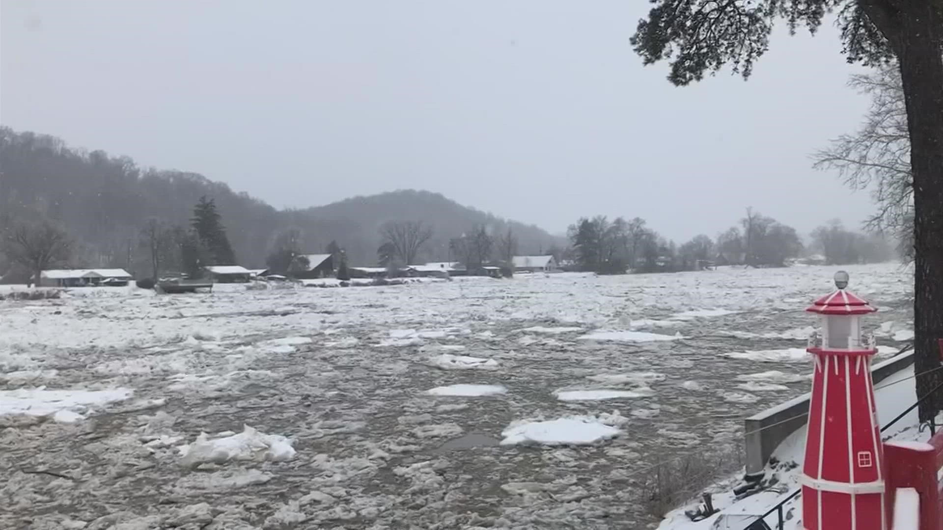 Ice jams are possible in rivers, especially ones with potential flooding issues, when there is messy precipitation and sunshine.