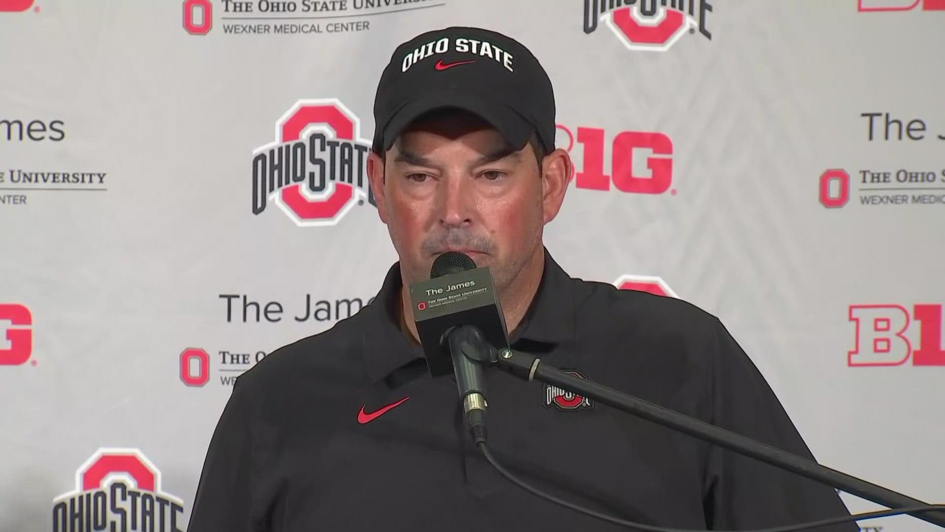 Ohio State head coach Ryan Day speaks with the media after the Buckeyes loss to Oregon.