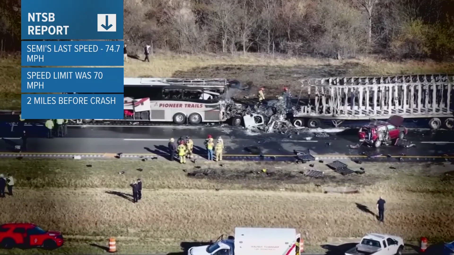 The driver of the semi who plowed into the back of a charter bus and several other vehicles, 61-year-old Jacob McDonald, has been indicted on 26 charges.