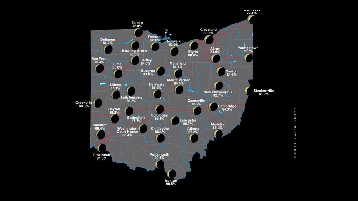 Solar eclipse Map shows darkest cities in Ohio