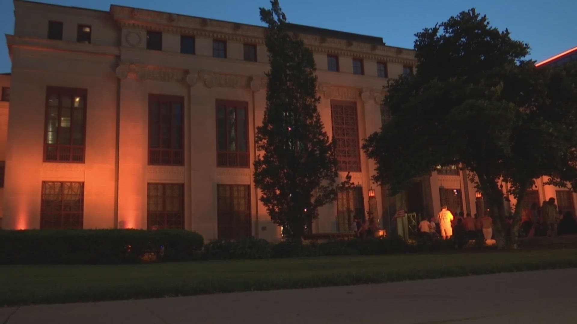 City hall is lit orange in honor of Gun Violence Awareness Month.