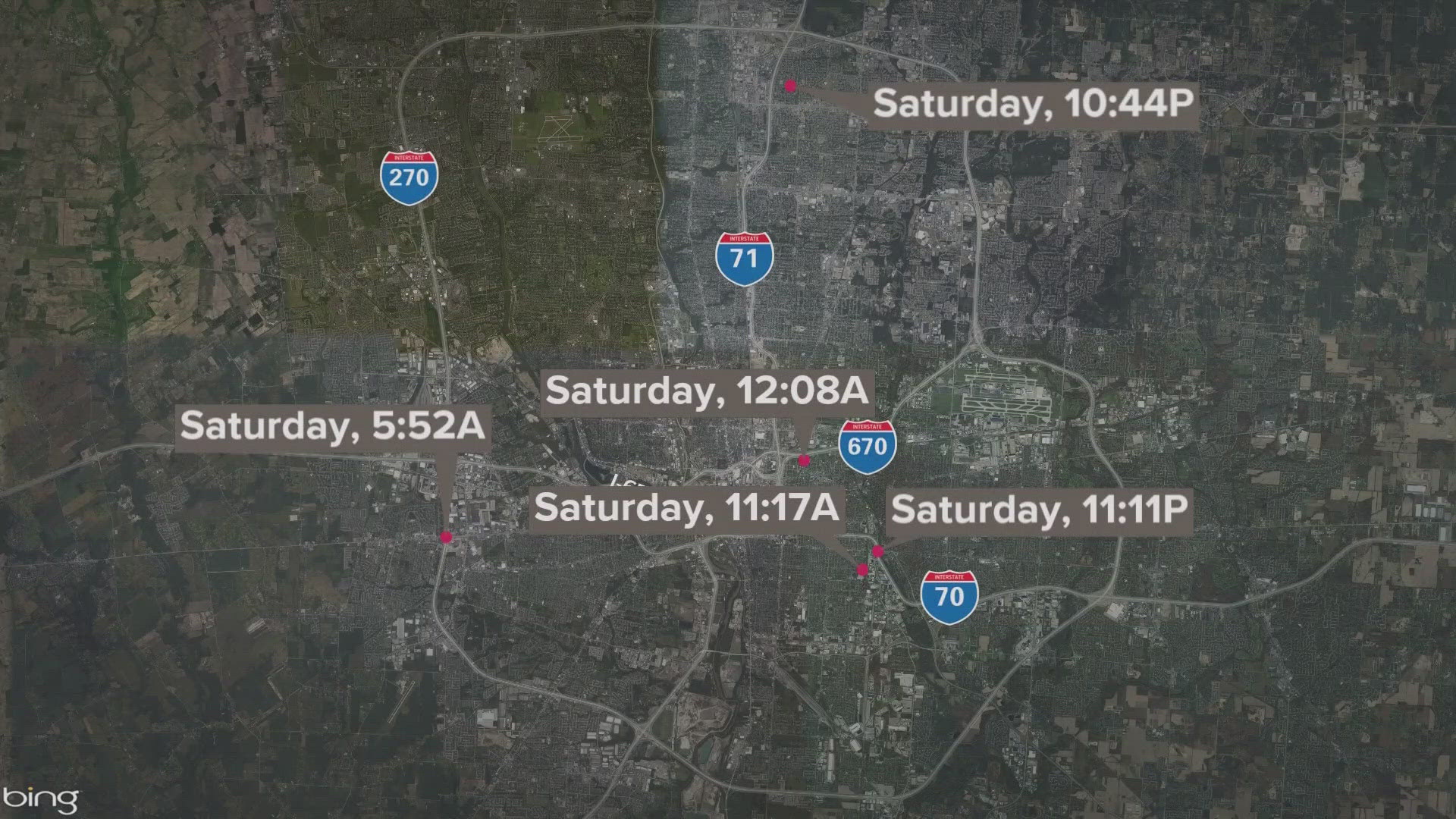 The shootings, which all occurred over about a 24-hour period, spanned from just after midnight to just after 11 p.m.