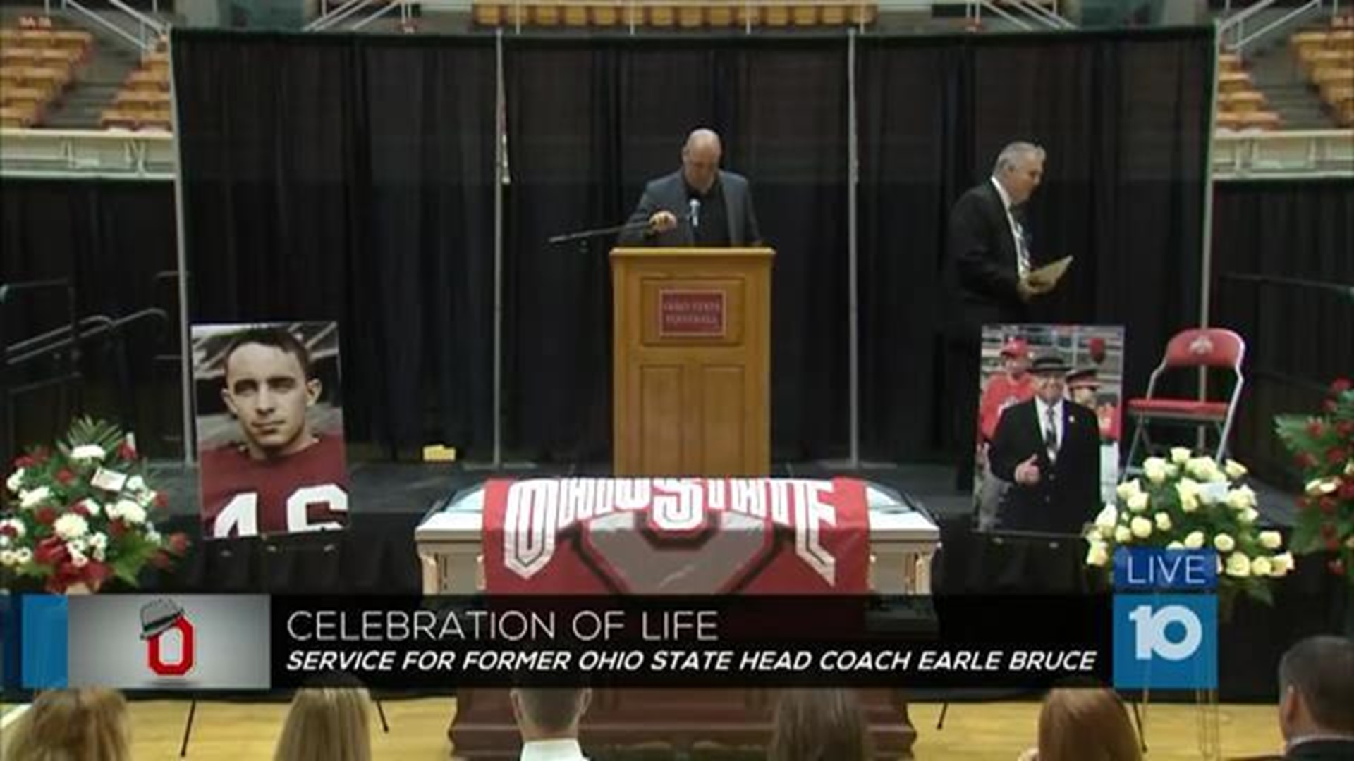 Zach Smith speaks at Earle Bruce celebration of life