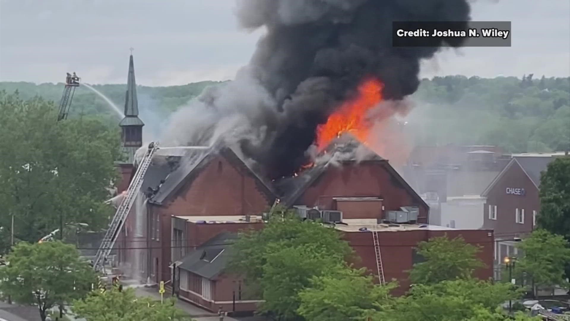 The fire was reported shortly after 10 a.m. at the Grace United Methodist Church, located at 422 Walnut Street.