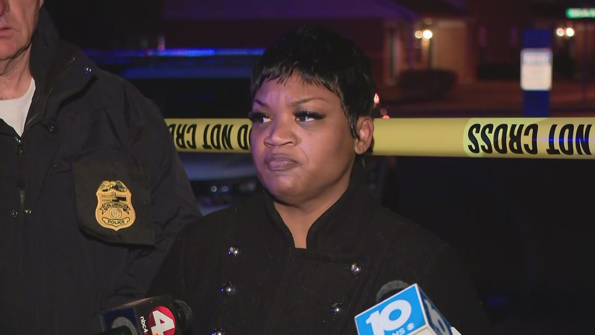 Assistant Columbus Police Chief LaShonna Potts said two young juveniles and a man were shot and killed while sitting in a car at an apartment complex.