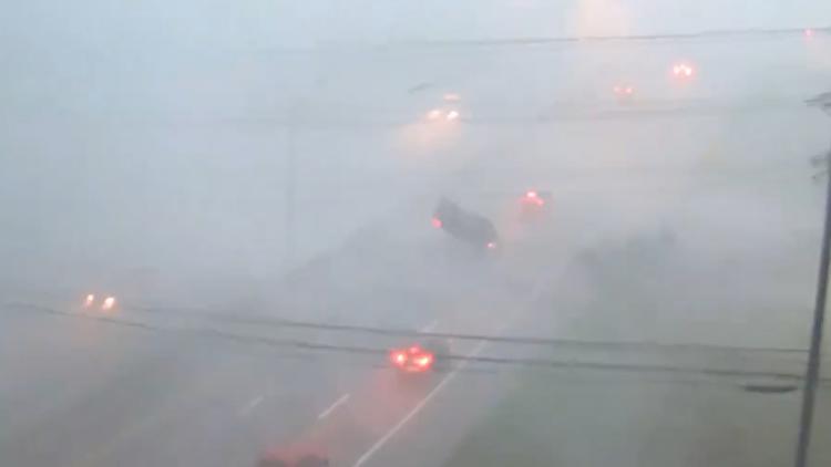 WATCH: Wind flips car over on freeway in Ohio