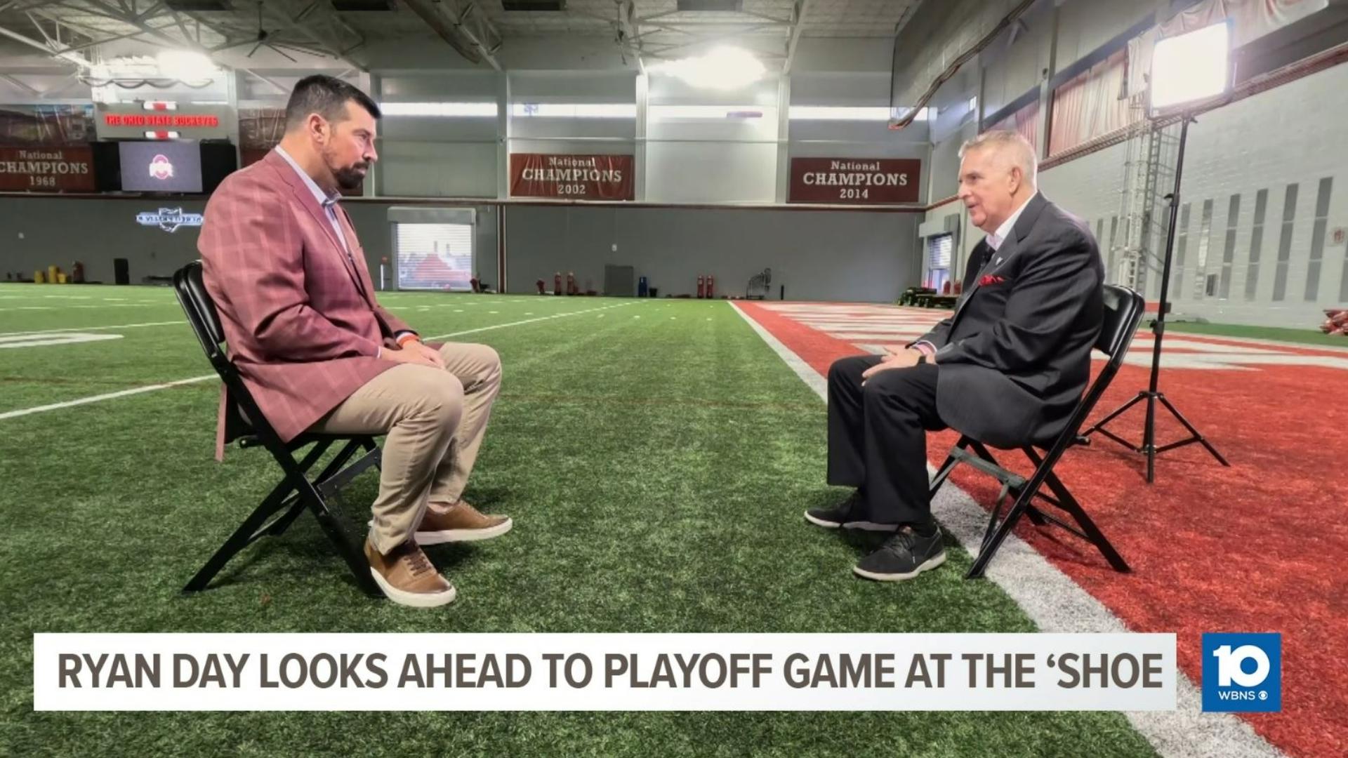 Ohio State head coach Ryan Day sits down with 10TV's Dom Tiberi to talk about the team's performance and season as they head into playoffs.