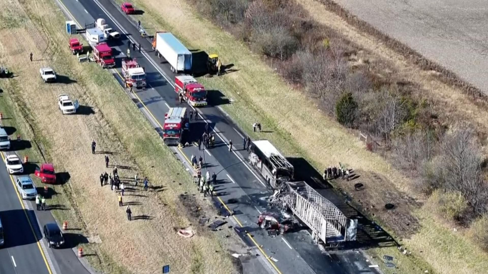 Drone footage shows Ohio bus crash that left 6 dead, more than a dozen