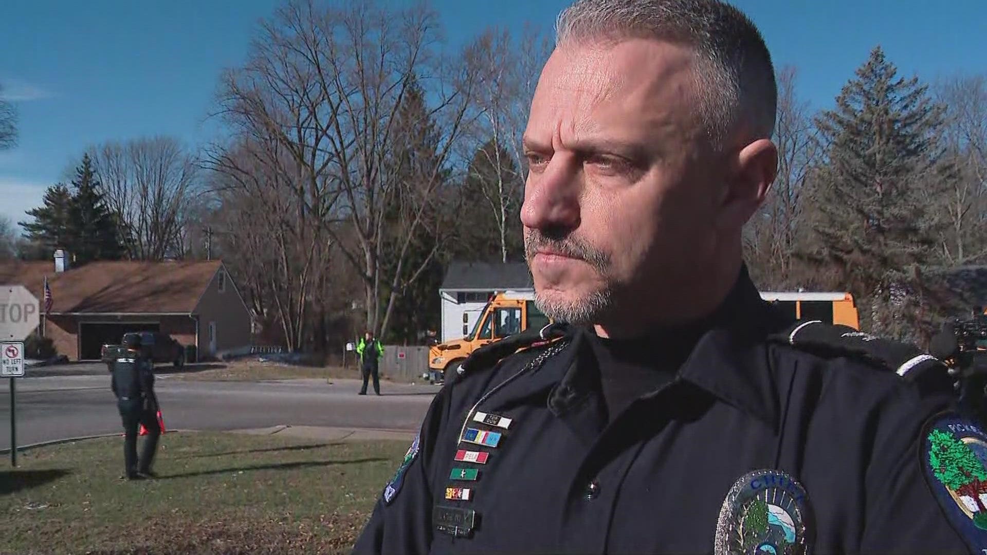 Pickerington Police Chief Tod Cheney provides an update on an adult suicide at Pickerington Ridgeview Junior High School Thursday morning.