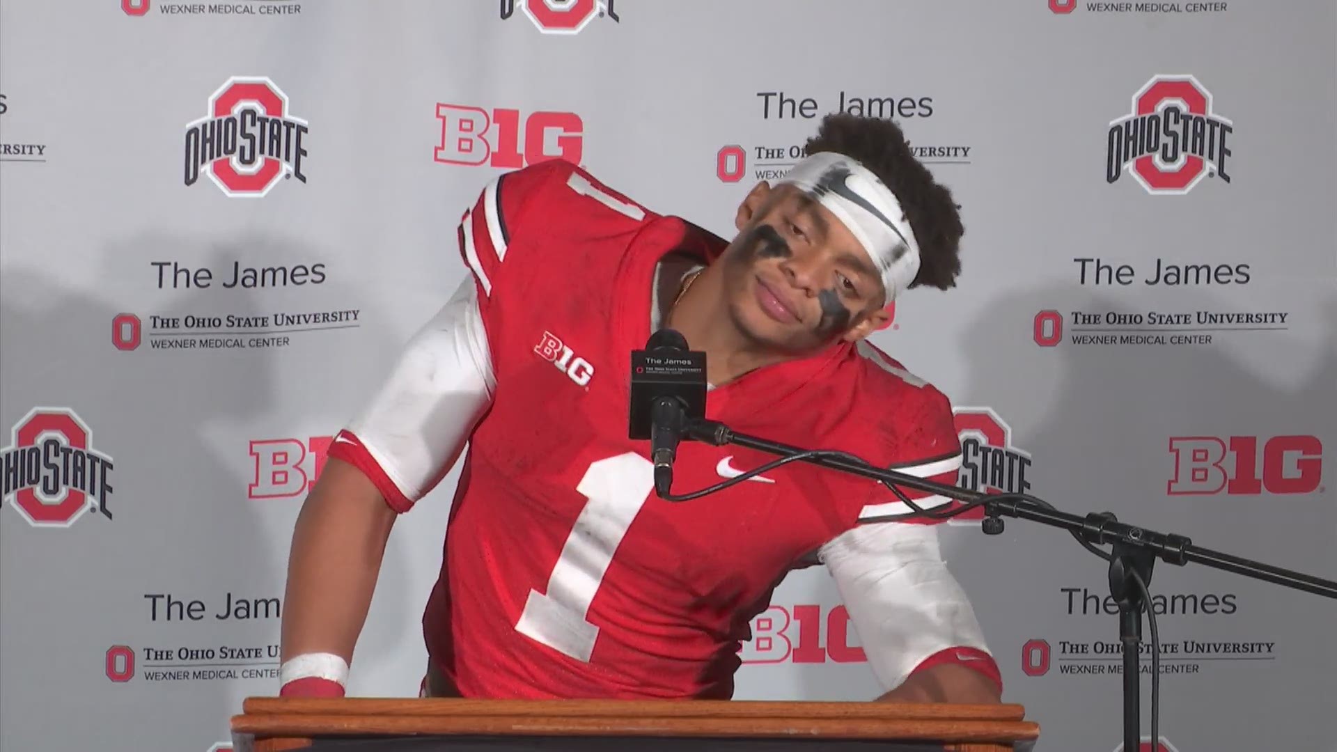Quarterback Justin Fields threw for 300 yards and two touchdowns with one rushing score in win over Indiana.