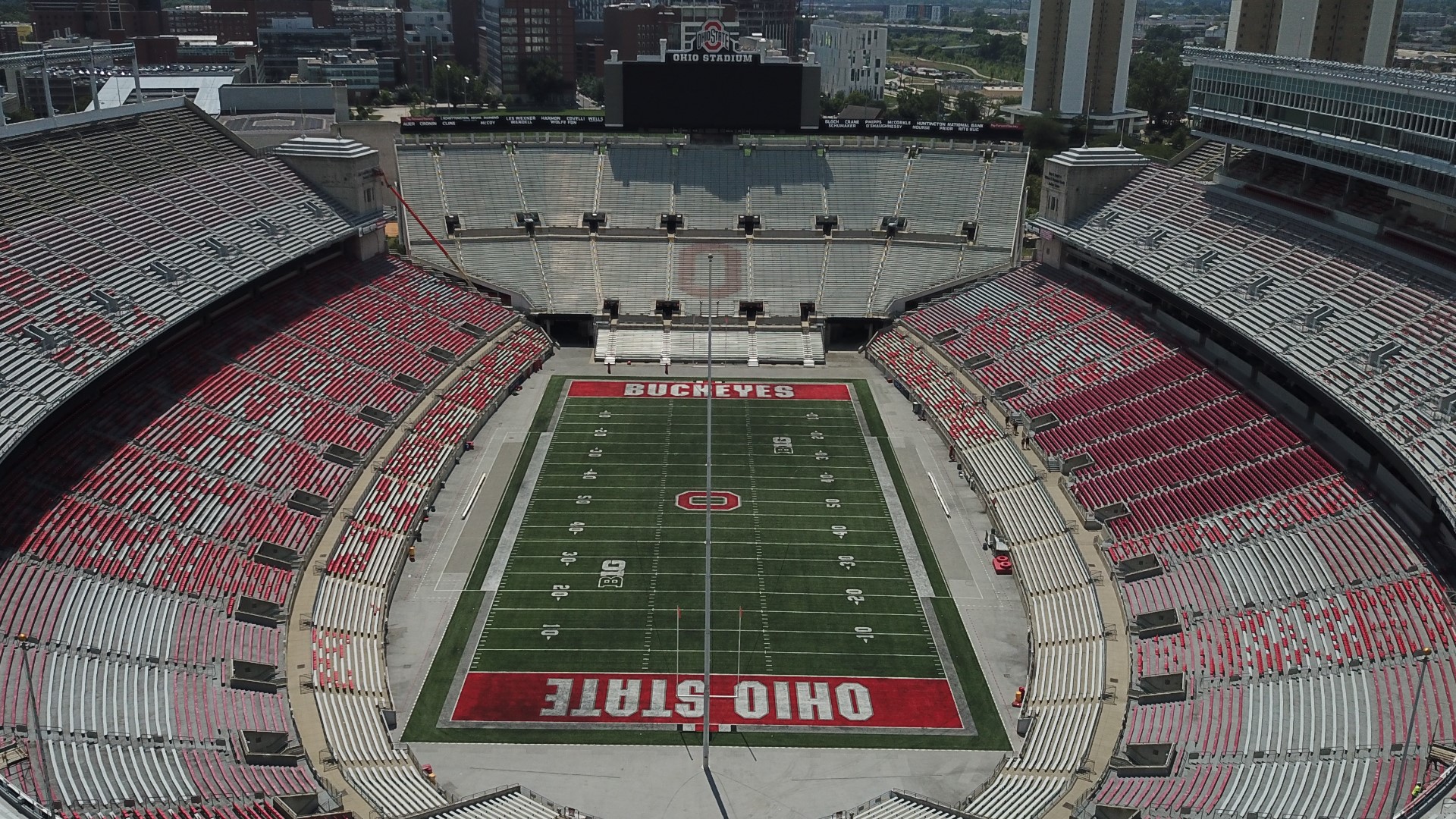 The playing field will now include two white Safelite logos opposite the Big Ten logos.