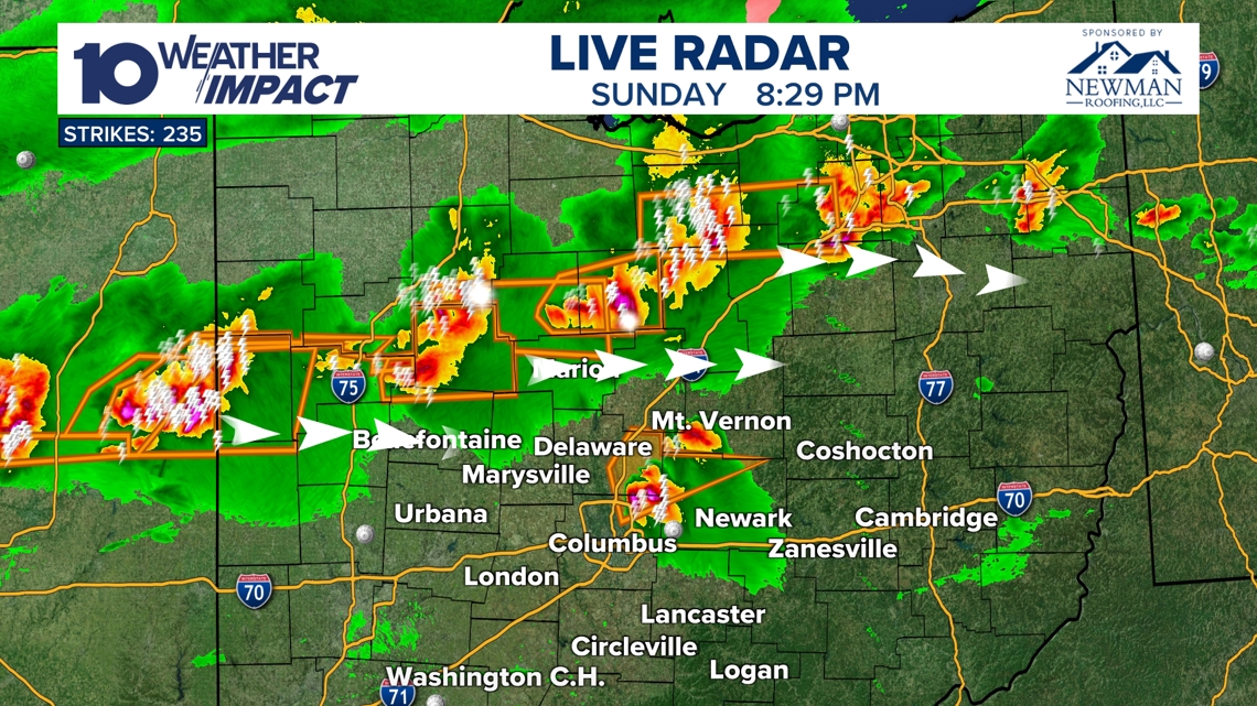 Severe Thunderstorm Warnings in effect as rain moves through central Ohio
