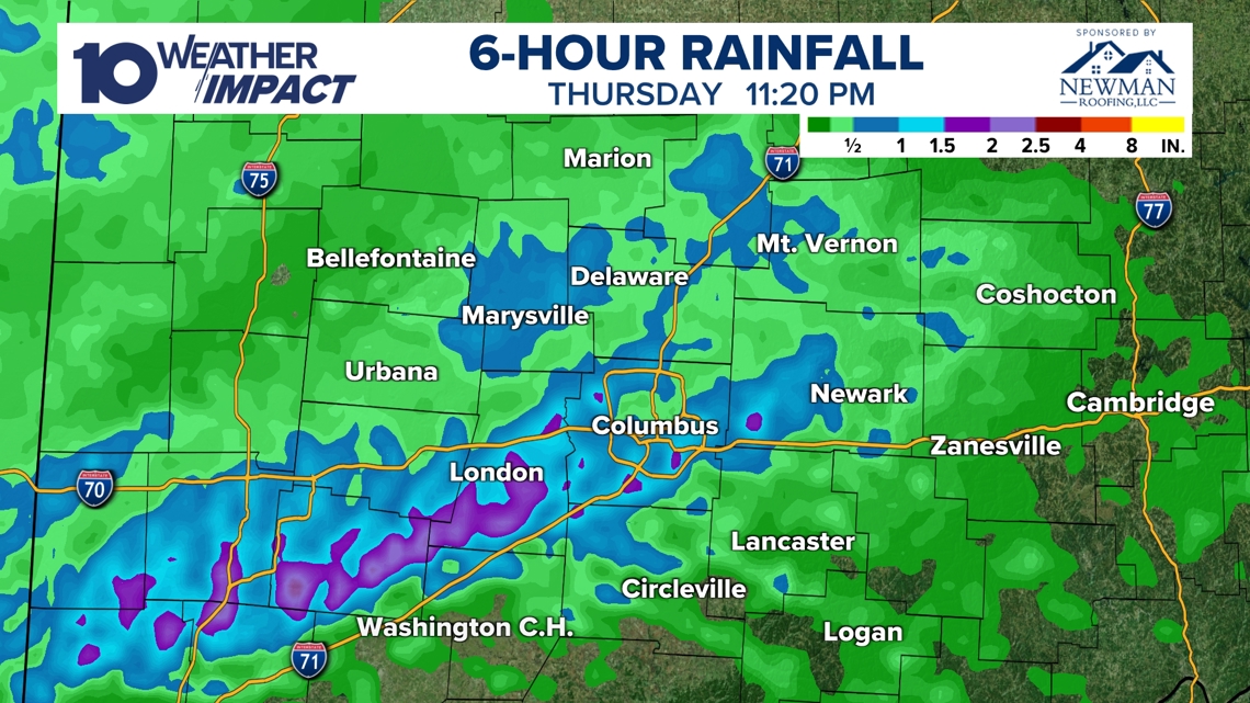 6-hour radar estimated rainfall as of 11:20 pm on Thursday 2/19/2026.