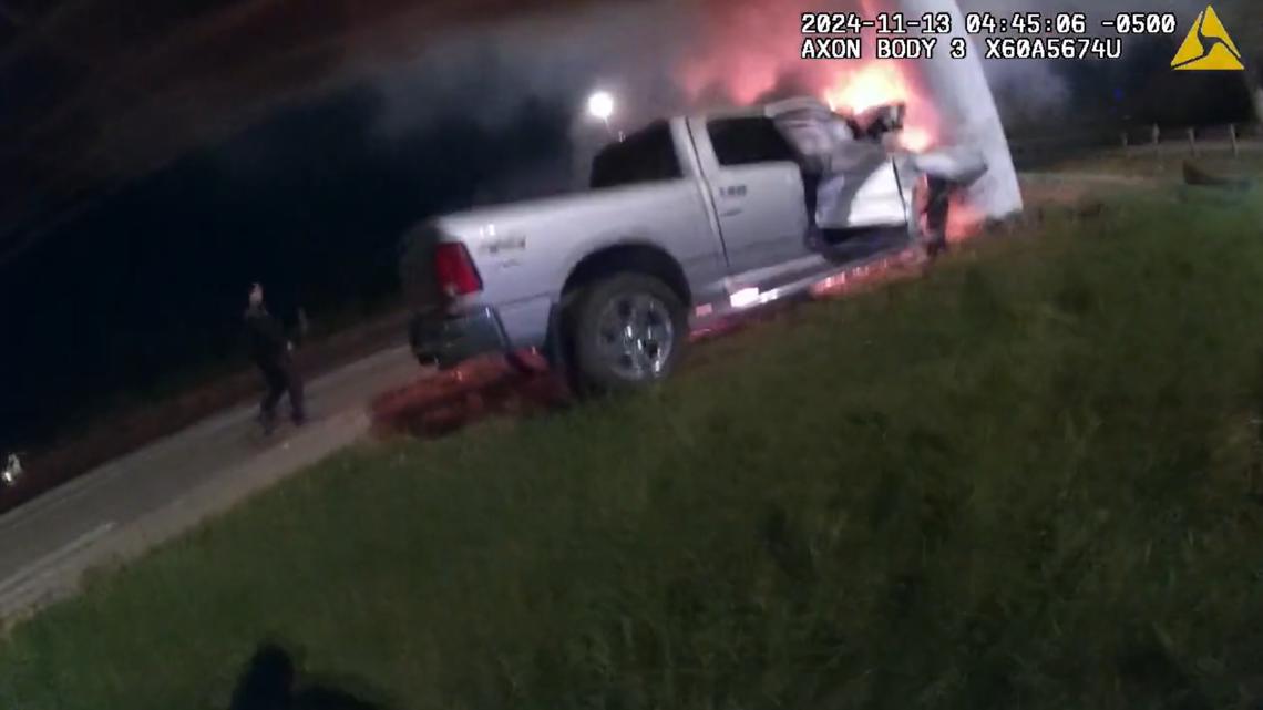 Columbus police officers rescue man from burning pickup truck | 10tv.com