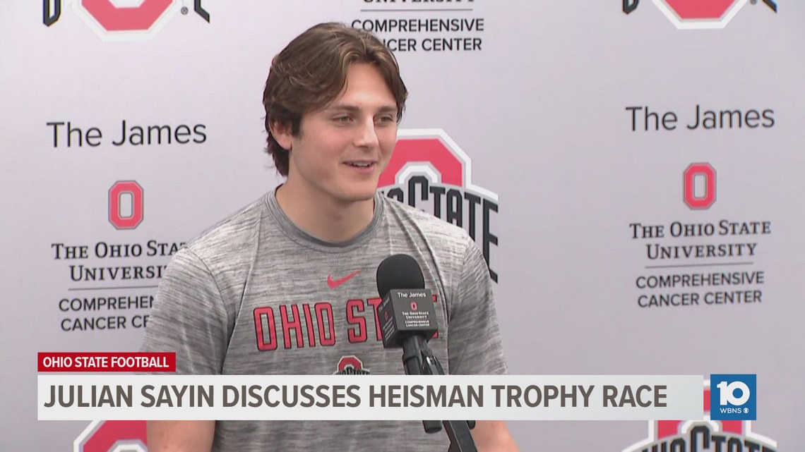 Ohio State quarterback Julian Sayin speaks ahead of Heisman Trophy ceremony