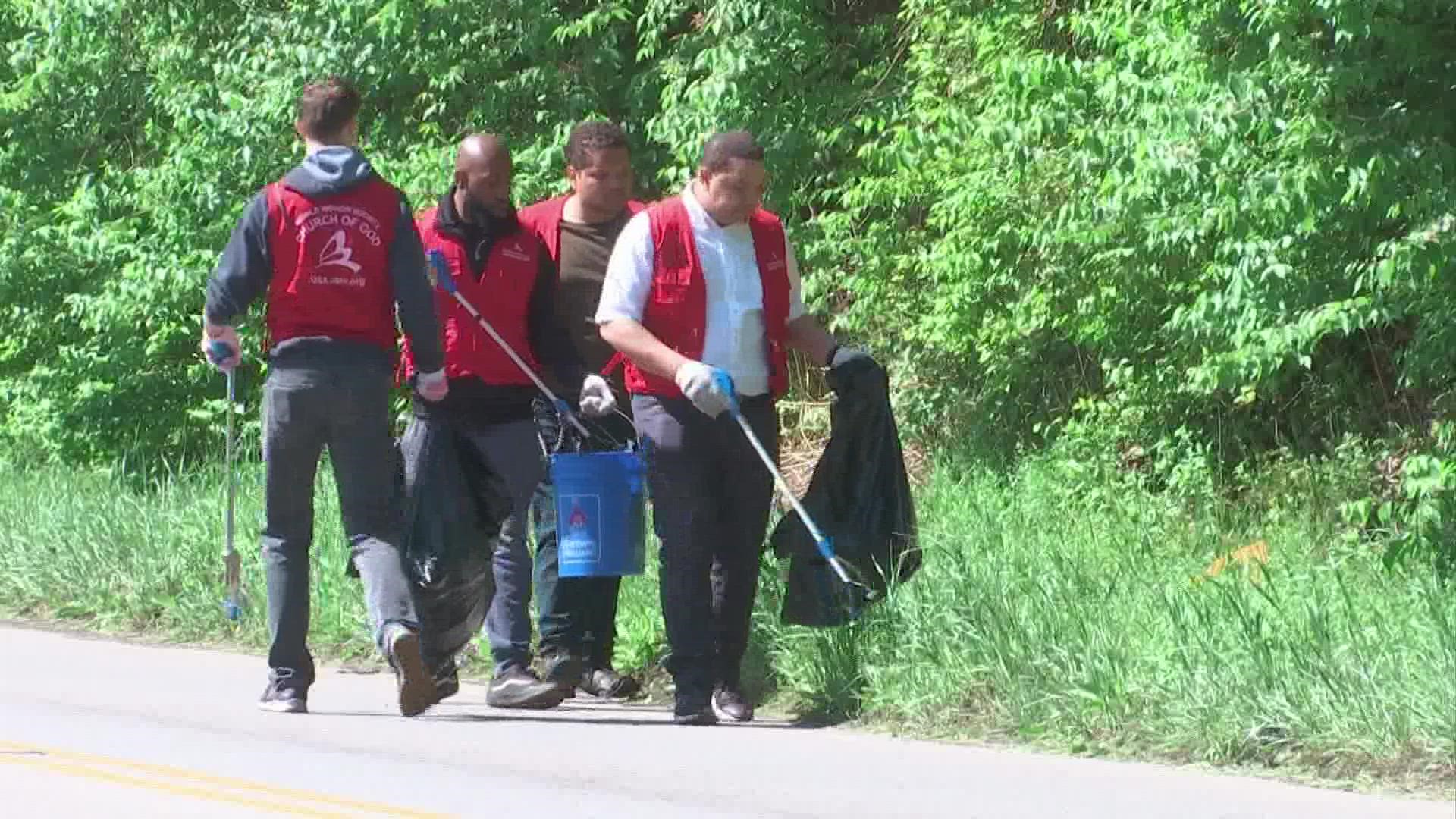 A group of 40 volunteers from Columbus, Cincinnati and Cleveland cleaned up litter along South Nelson Rd. and East Livingston Ave.