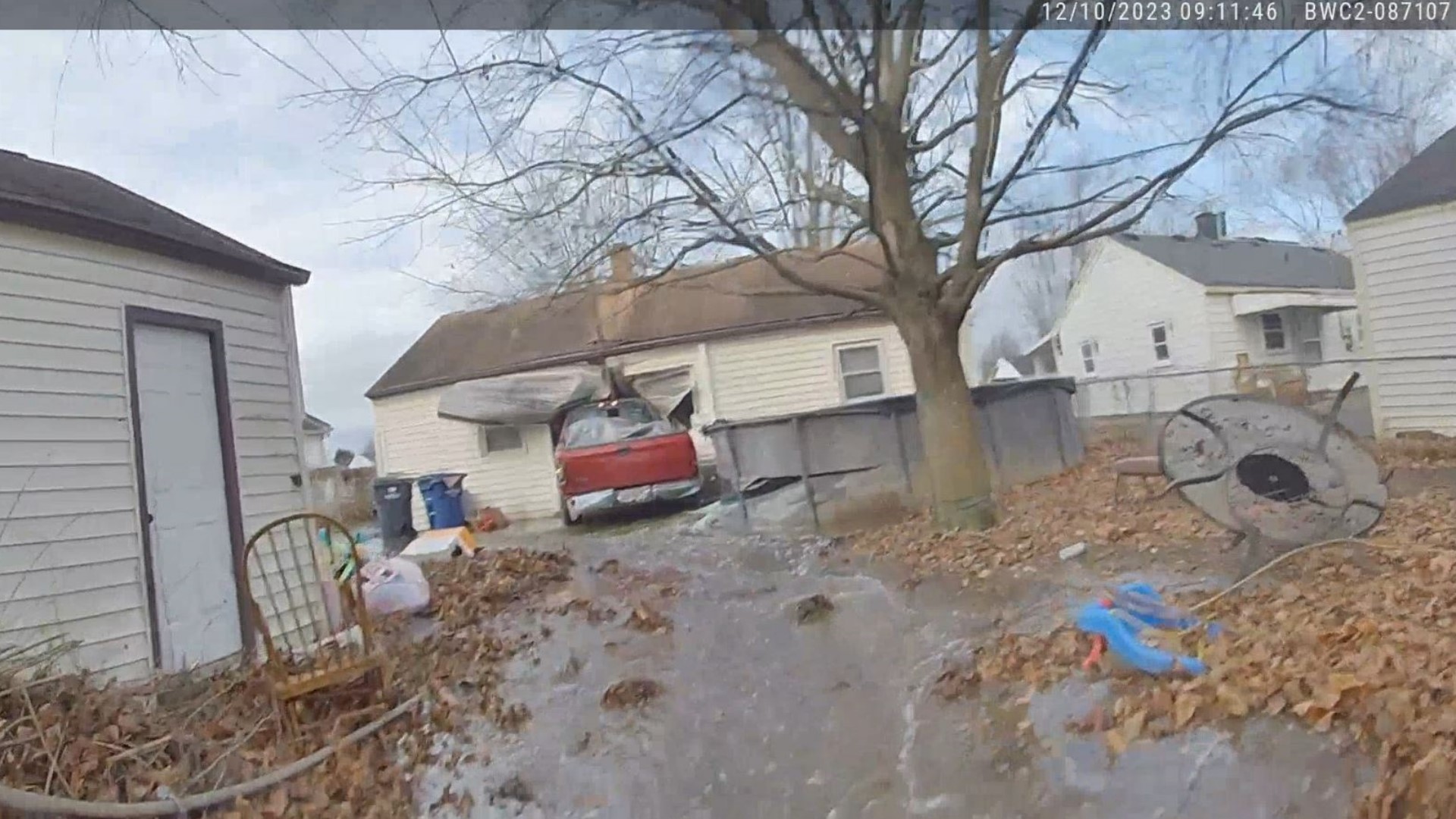 According to the Whitehall Division of Police, eight people were inside the home when the truck slammed into the back of their house, leaving a gaping hole.