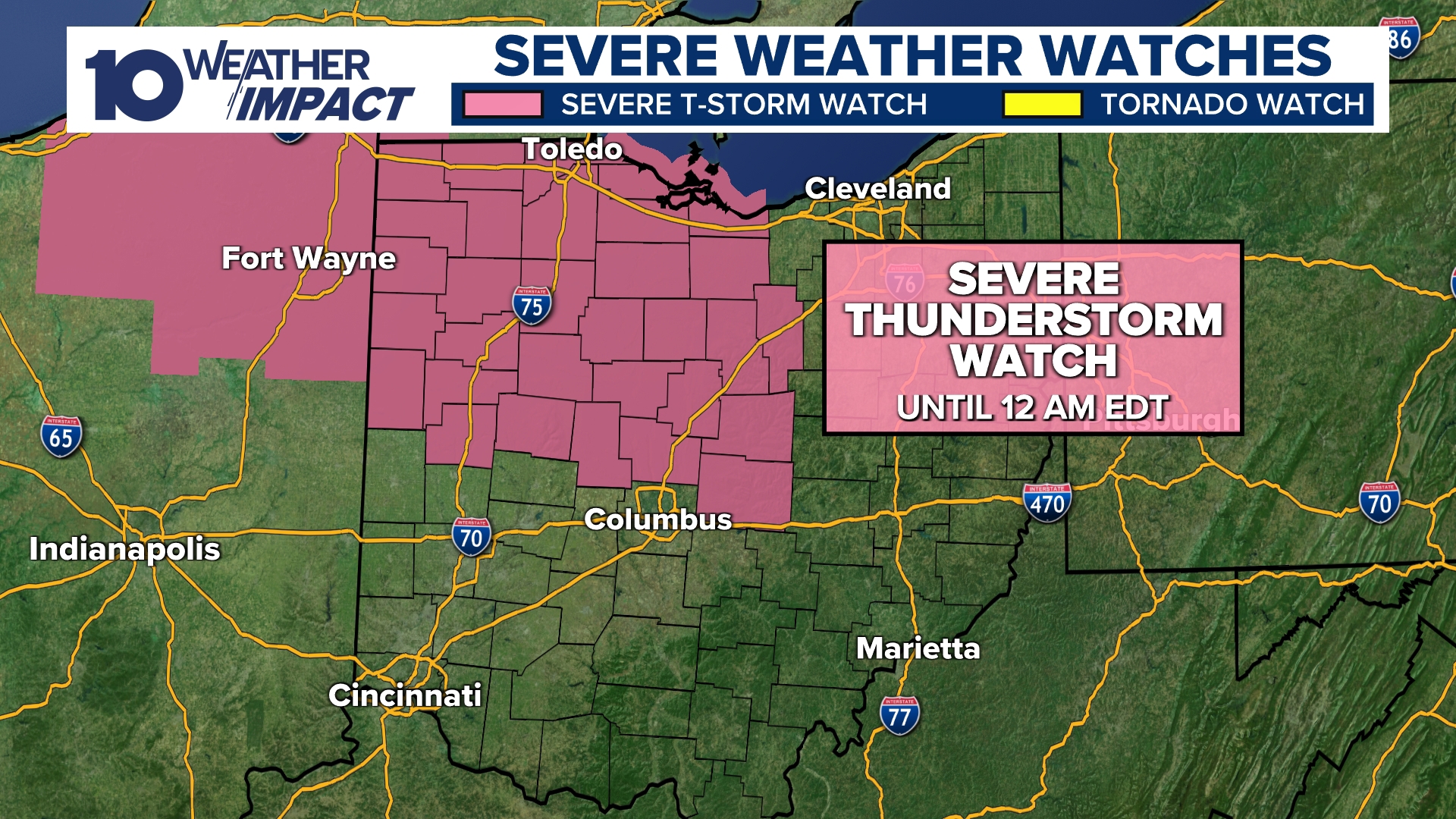 Severe Thunderstorm Watch issued through midnight Sunday in several central Ohio counties