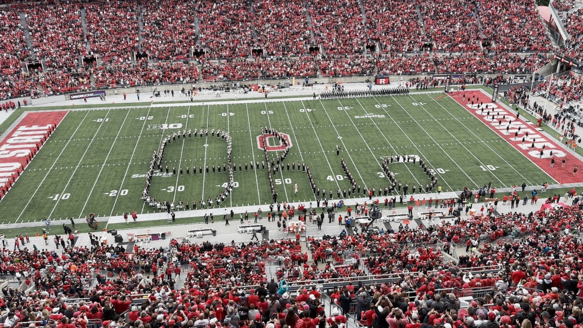 The Best Damn Band In The Land performs "Script Ohio" before the Ohio State-Rutgers game on Saturday, Oct. 1.