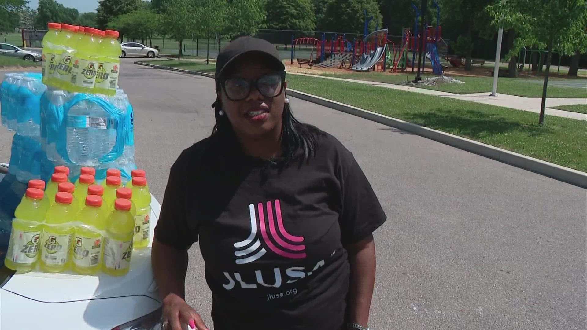 State Representative Latyna Humphrey bought water and sports drinks, and dropped them off at a community center and senior center in east Columbus.