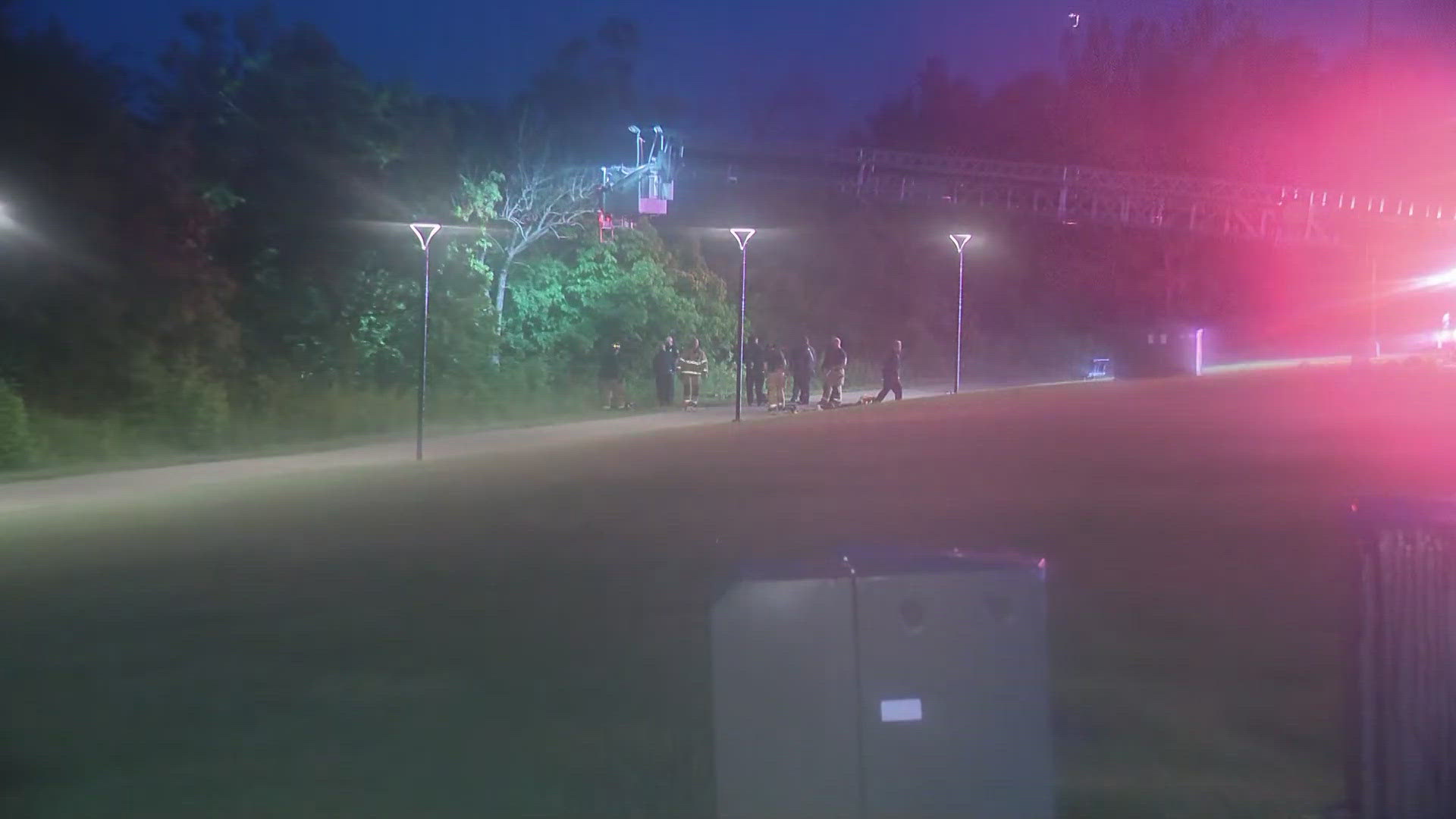 Riverside Drive near Bridge Park in Dublin is closed after a reported crash in the area Monday morning. 