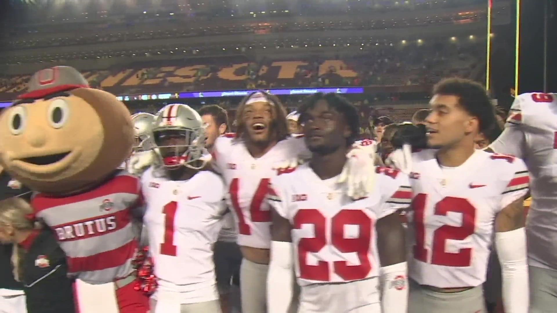 Keeping with tradition, the Ohio State Buckeyes sang 'Carmen Ohio' after their 45-31 win over Minnesota.