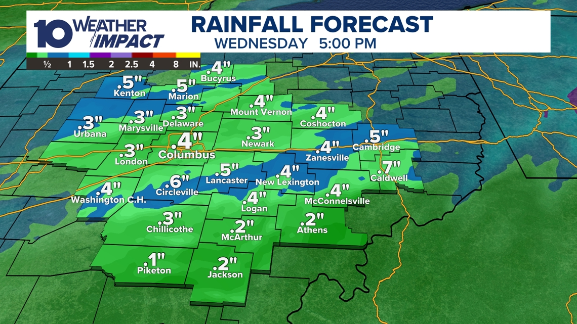 More rain pours over central Ohio Wednesday morning