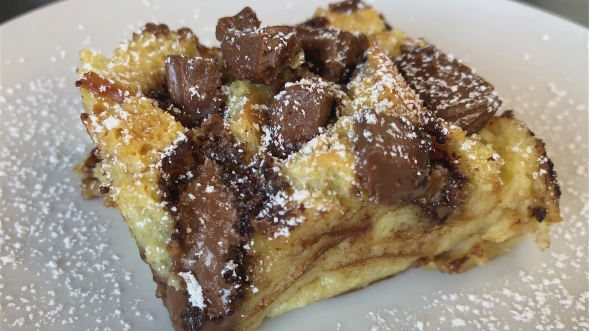 Brittany makes delicious chocolate chunk bread pudding using a recipe submitted by a viewer.