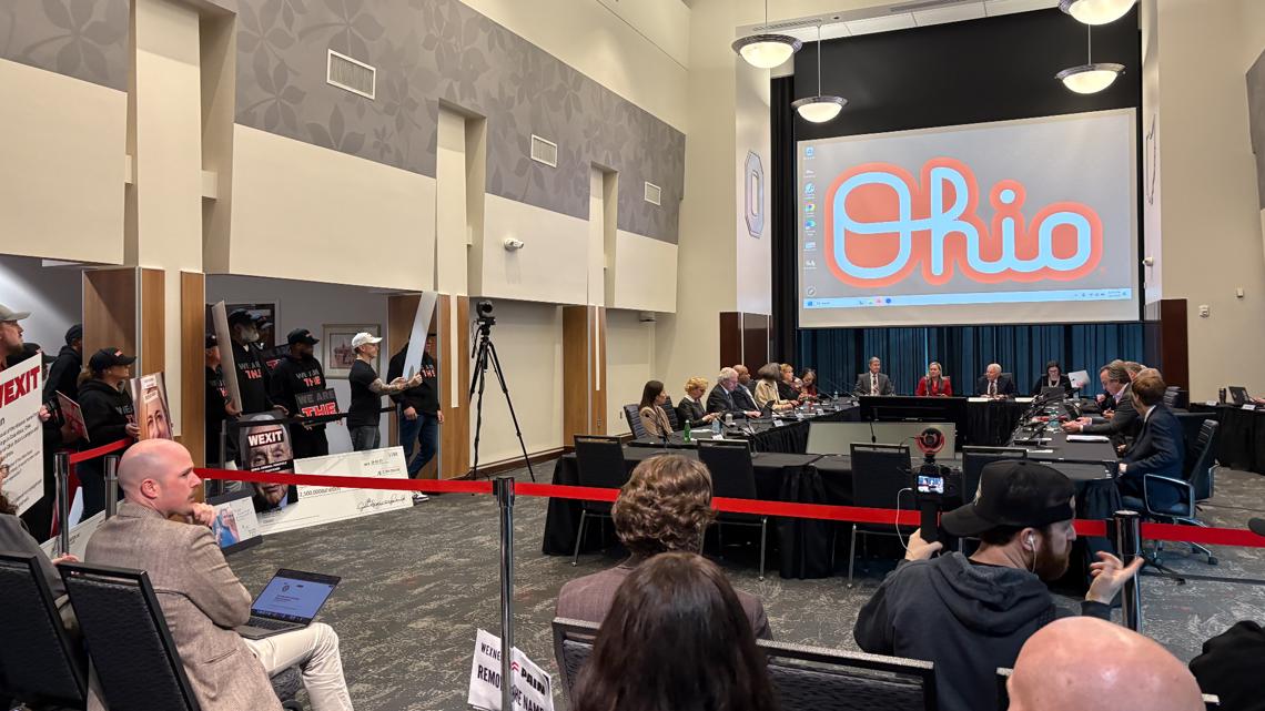 Survivors of Strauss protest at Ohio State Board of Trustees meeting: 'We are not your enemy'