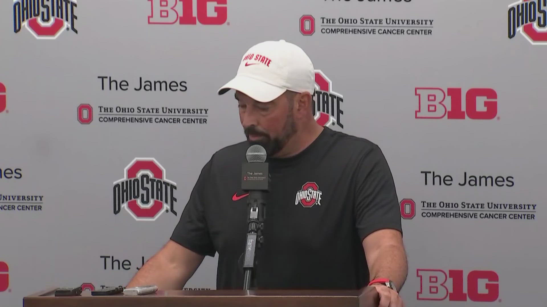 Head coach Ryan Day speaks as the first day of fall camp begins for the Buckeyes.