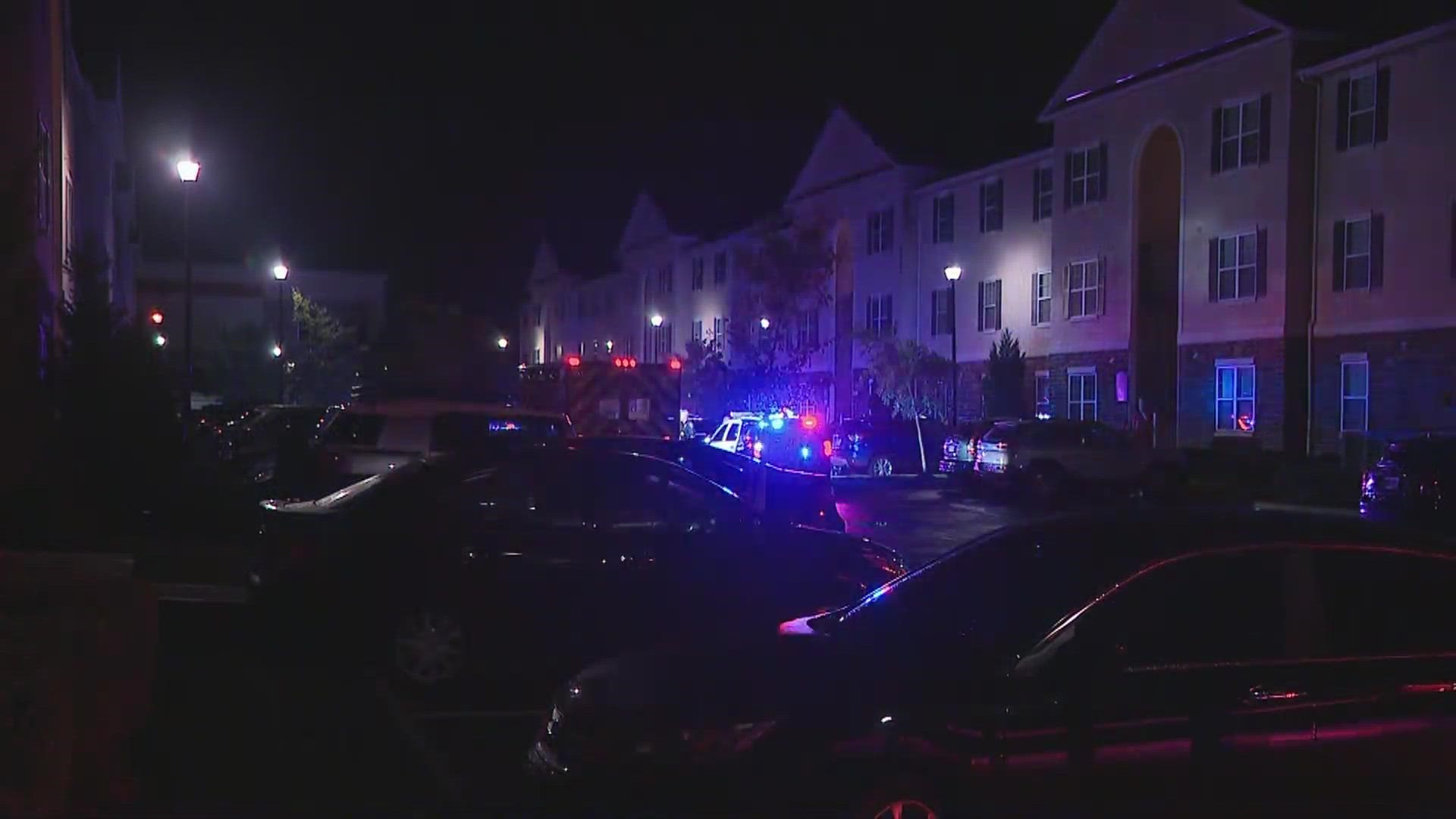 Police were called to an apartment complex on Falcon Hunter Way around 8:30 p.m. on a report of a shooting.