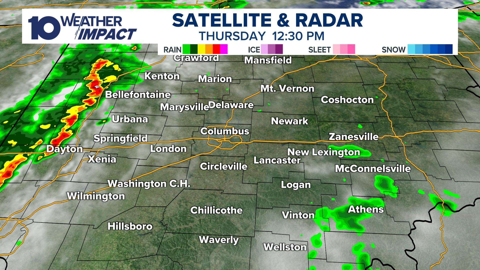 The 10 Weather Impact team is tracking rain and storms moving through central Ohio Thursday afternoon.