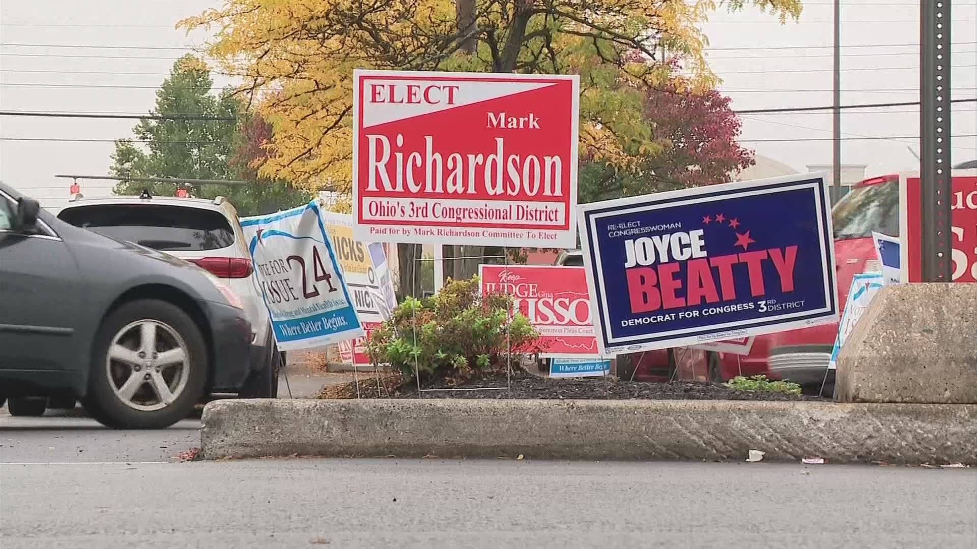 Ohio polling places have a 100-foot buffer zone that campaigners and their signs cannot cross.