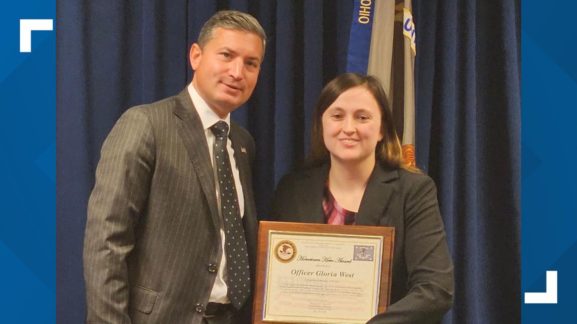 A Columbus police officer was honored by the U.S. Attorney's office for her response to a serious crash in November 2024.
