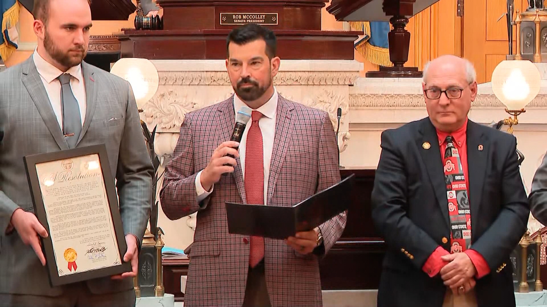Senate Resolution 24, sponsored by Sen. Bill DeMora (D – Columbus), sought to honor the team after they earned the College Football Playoff National Championship.