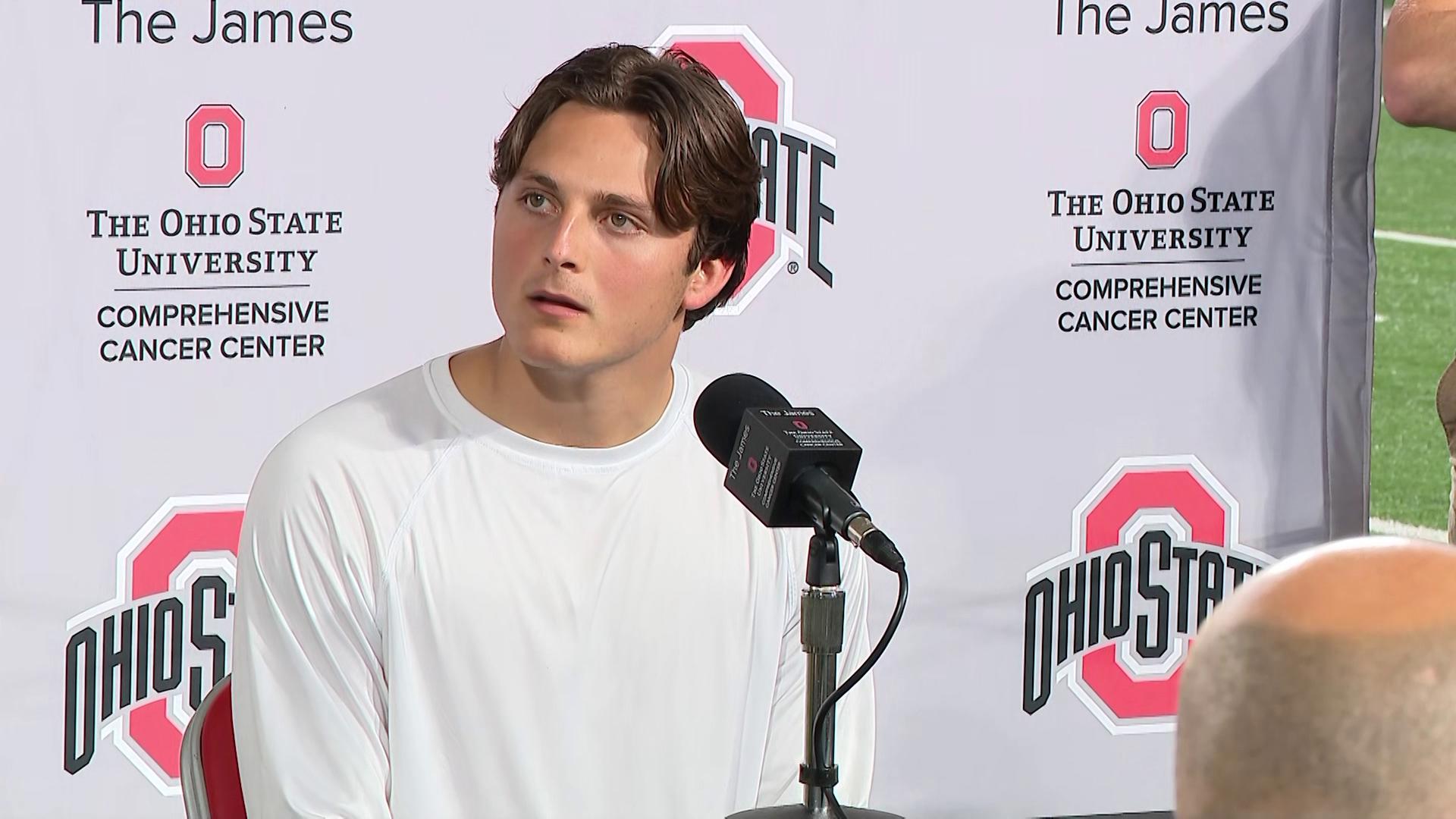 Ohio State quarterback Julian Sayin talked about how he's doing during practice and how he's trying to become a leader.