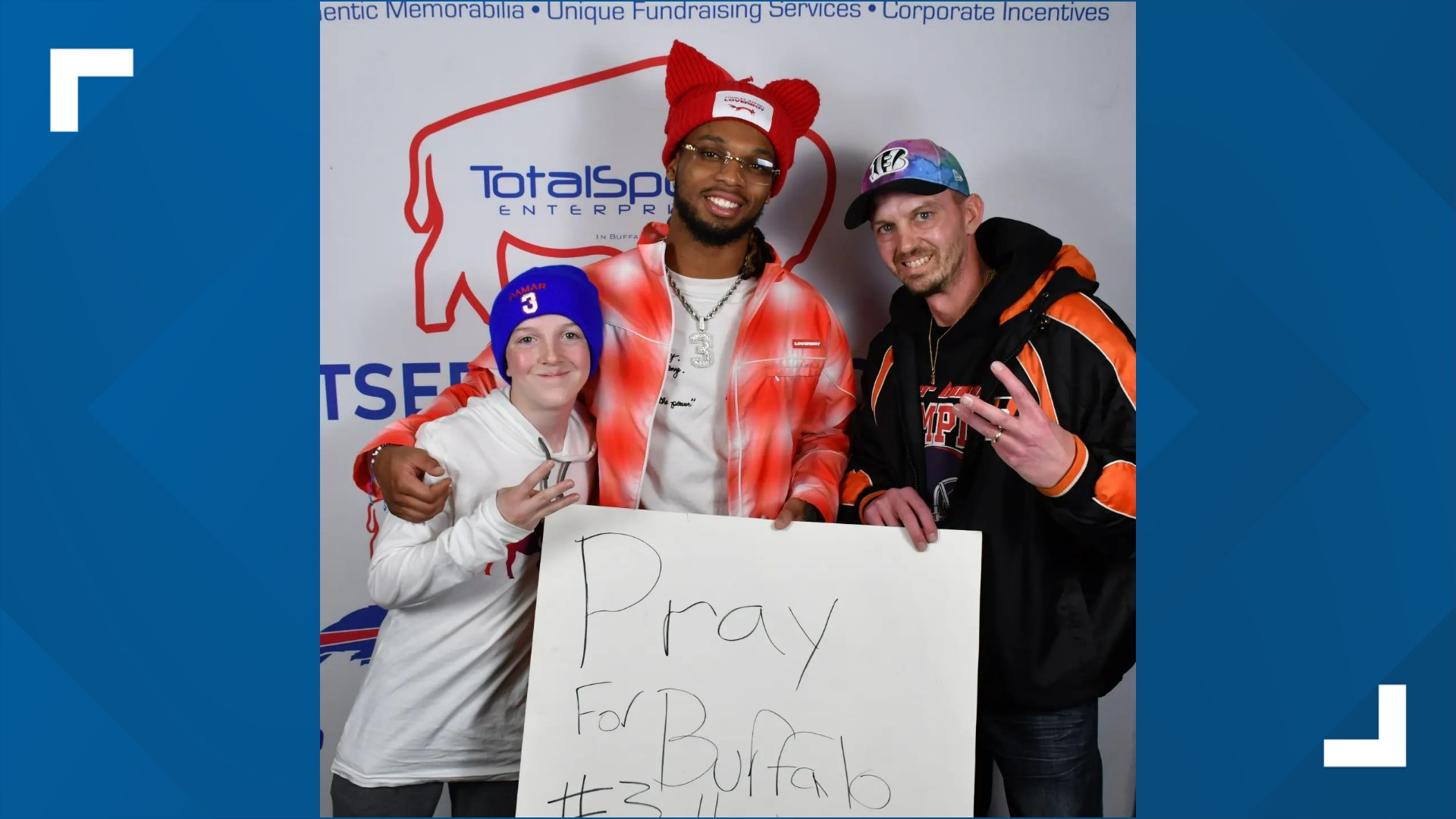 Three months after Josh Collins created an impromptu sign urging people to pray for Damar Hamlin, he got to meet the Buffalo Bills' safety.