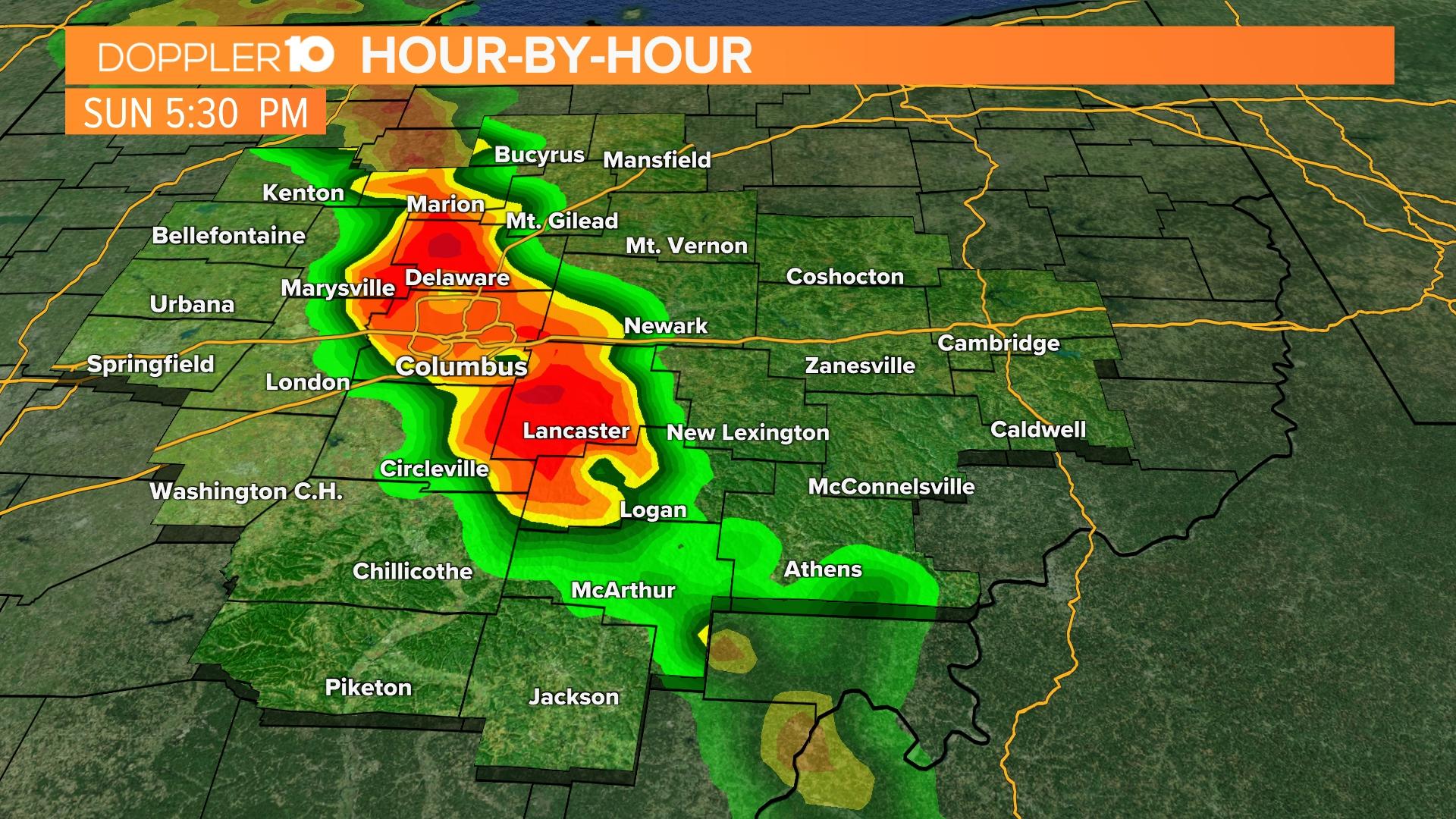 Storms fire up to the west by 4pm and race east. This line will make a lot of noise, drop a lot of rain and bring damaging straight-line winds.