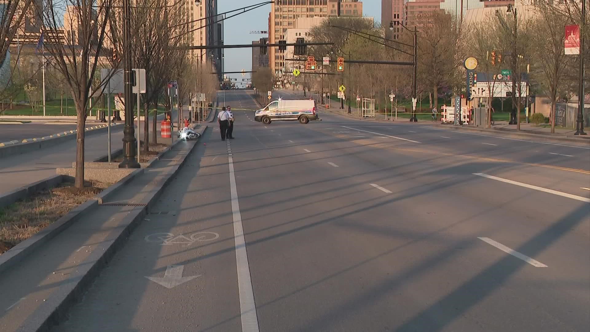 Police said the motorcyclist lost control in the area of West Broad Street and Belle Street.