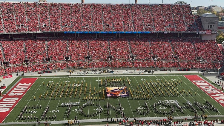 Ohio State, Iowa marching bands join forces to honor Elton John